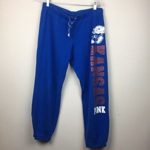 Pink KU Jayhawks Blue Sweatpants Medium